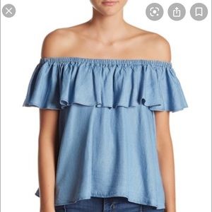 Rebecca Minkoff off the shoulder chambray top